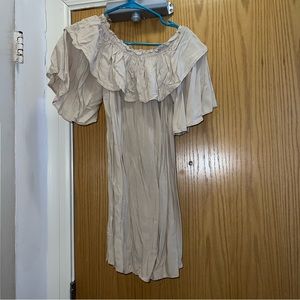 Beige off the shoulder dress with ruffle